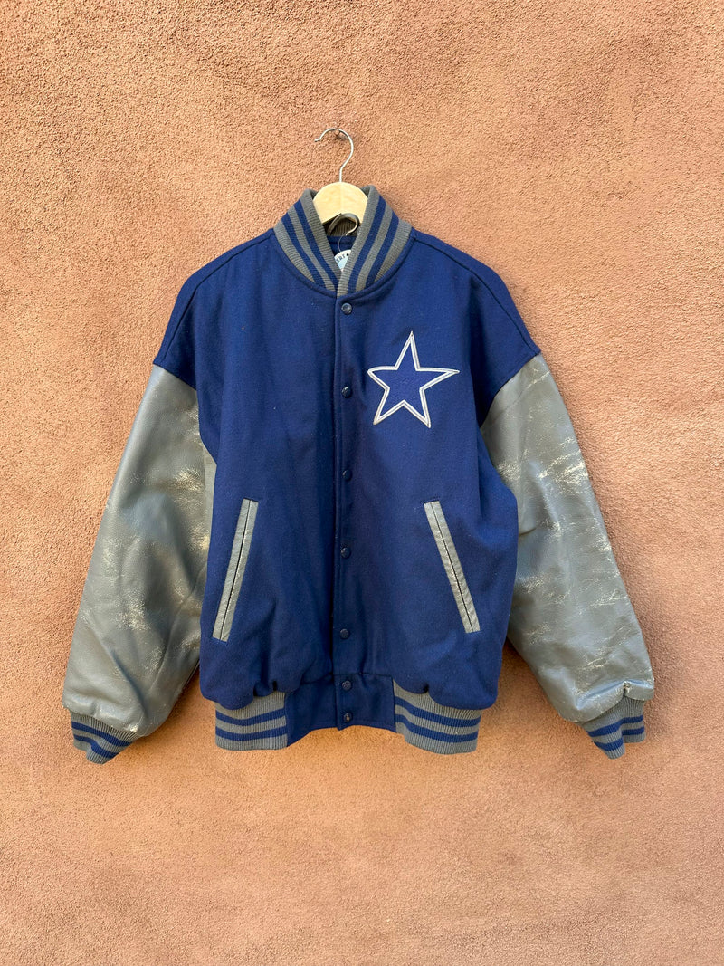 Wool Blend Dallas Cowboy Letterman Jacket with Leather Sleeves