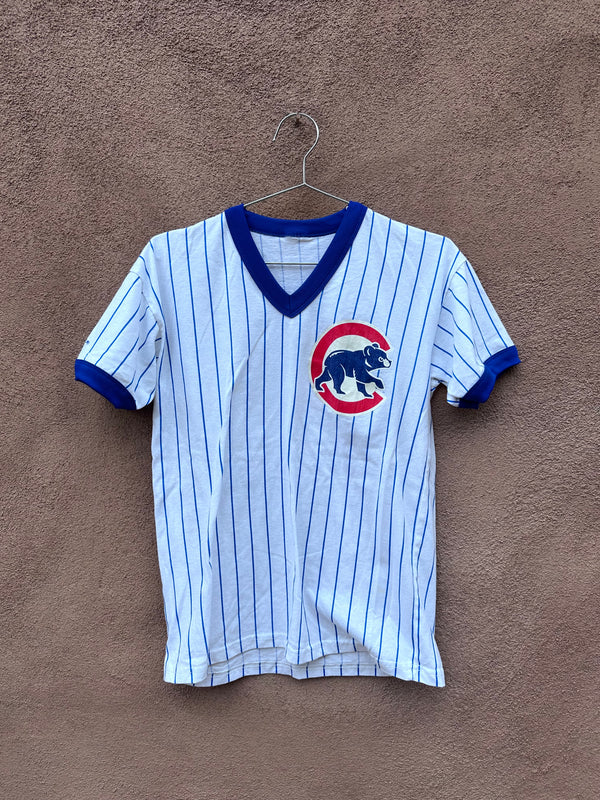 Russel Athletic Boy White Chicago Cubs Pinstripe V Neck MLB Jersey Youth L  14/16