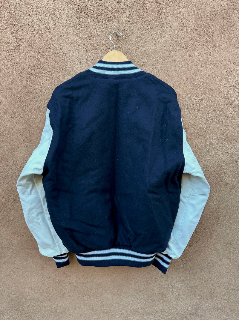 Navy Blue and White Rock Creek Letterman Jacket - Large