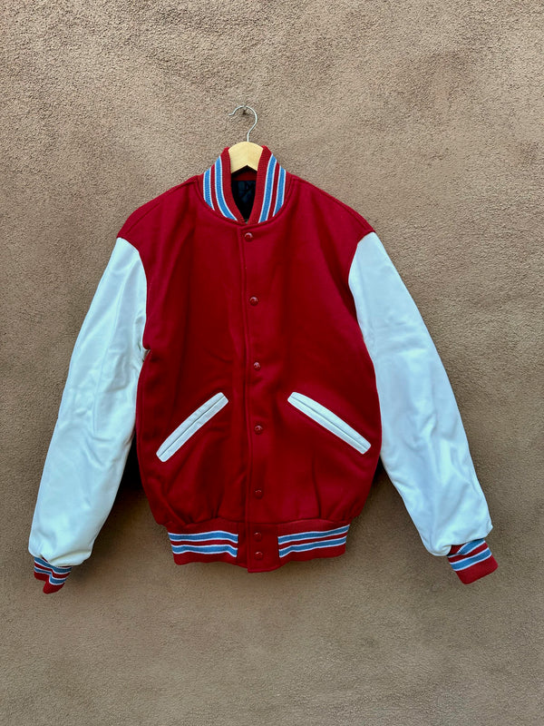 Red and White with Blue Stripes Rock Creek Letterman Jacket - Small/Long