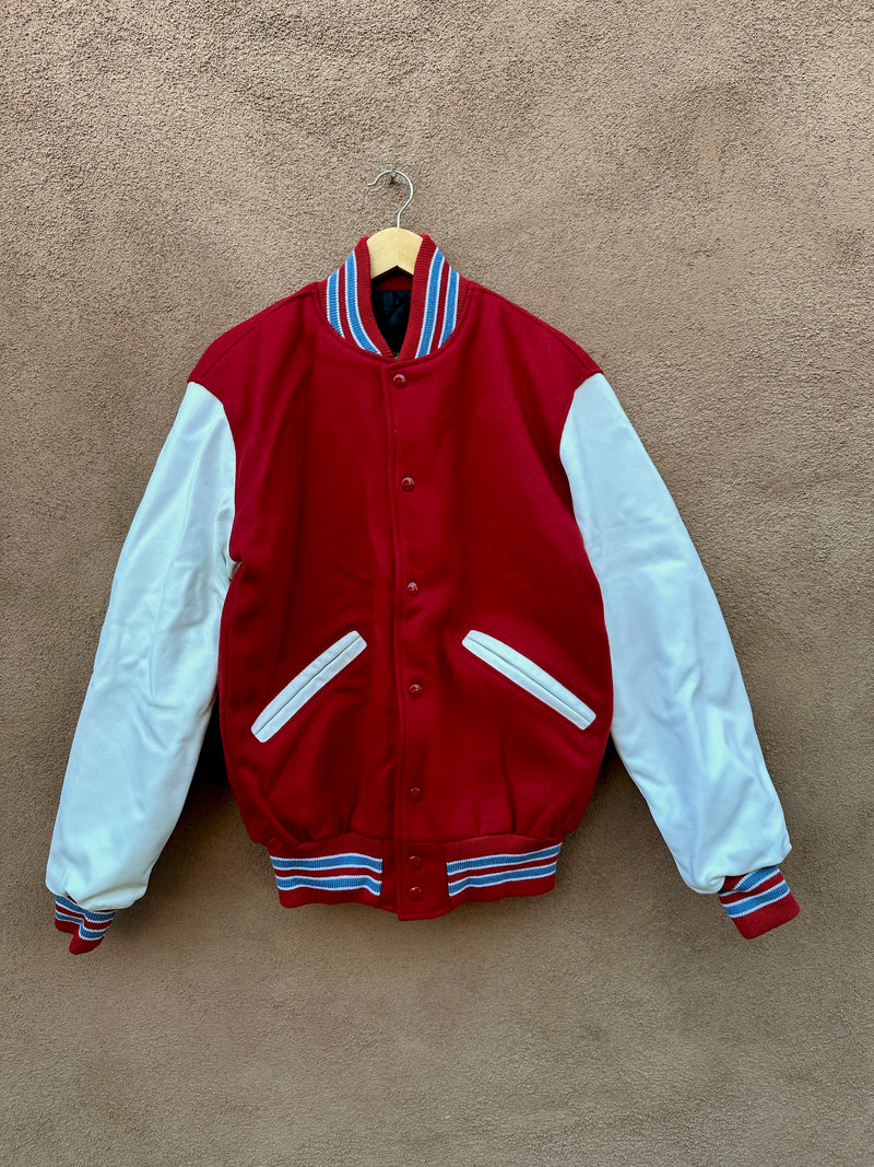 Red and White with Blue Stripes Rock Creek Letterman Jacket - Small/Long