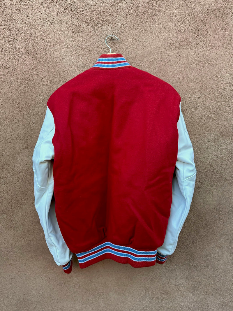 Red and White with Blue Stripes Rock Creek Letterman Jacket - Small/Long