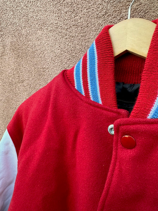 Red and White with Blue Stripes Rock Creek Letterman Jacket - Small