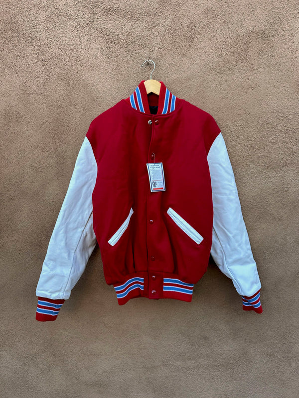 Red and White with Blue Stripes Rock Creek Letterman Jacket - Small