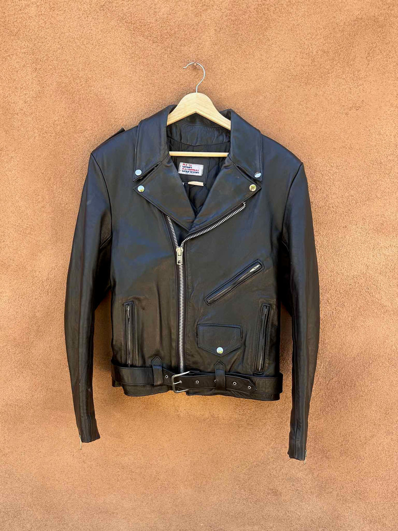 Baja California Black Leather Biker Jacket - 40