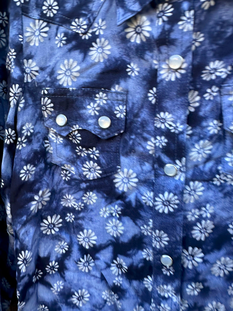 Blue Floral Tie Dye Roper Cowgirl Top