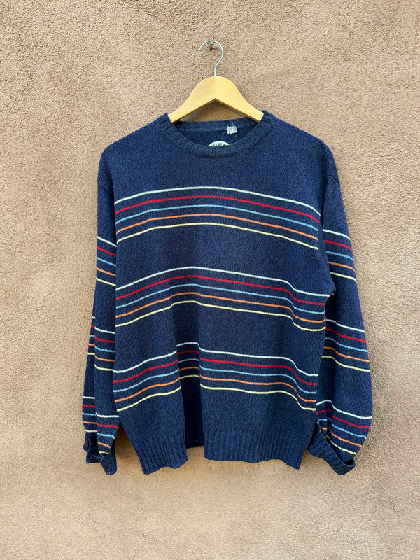 Blue Cotton Sweater with Stripes