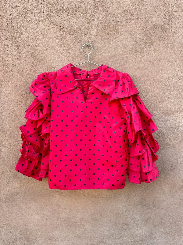 Red Polka Dot Ruffle Sleeve Top