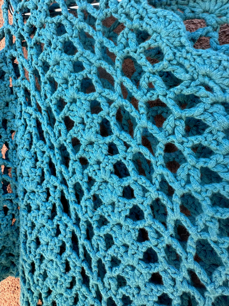 Blue Crochet Short Sleeve Sweater