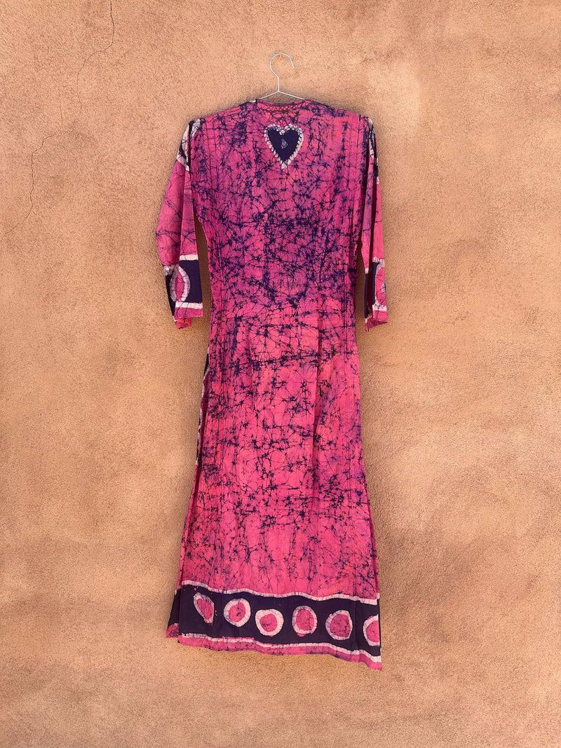 Hand Dyed 1960's Pink & Blue Cotton Batik Dress