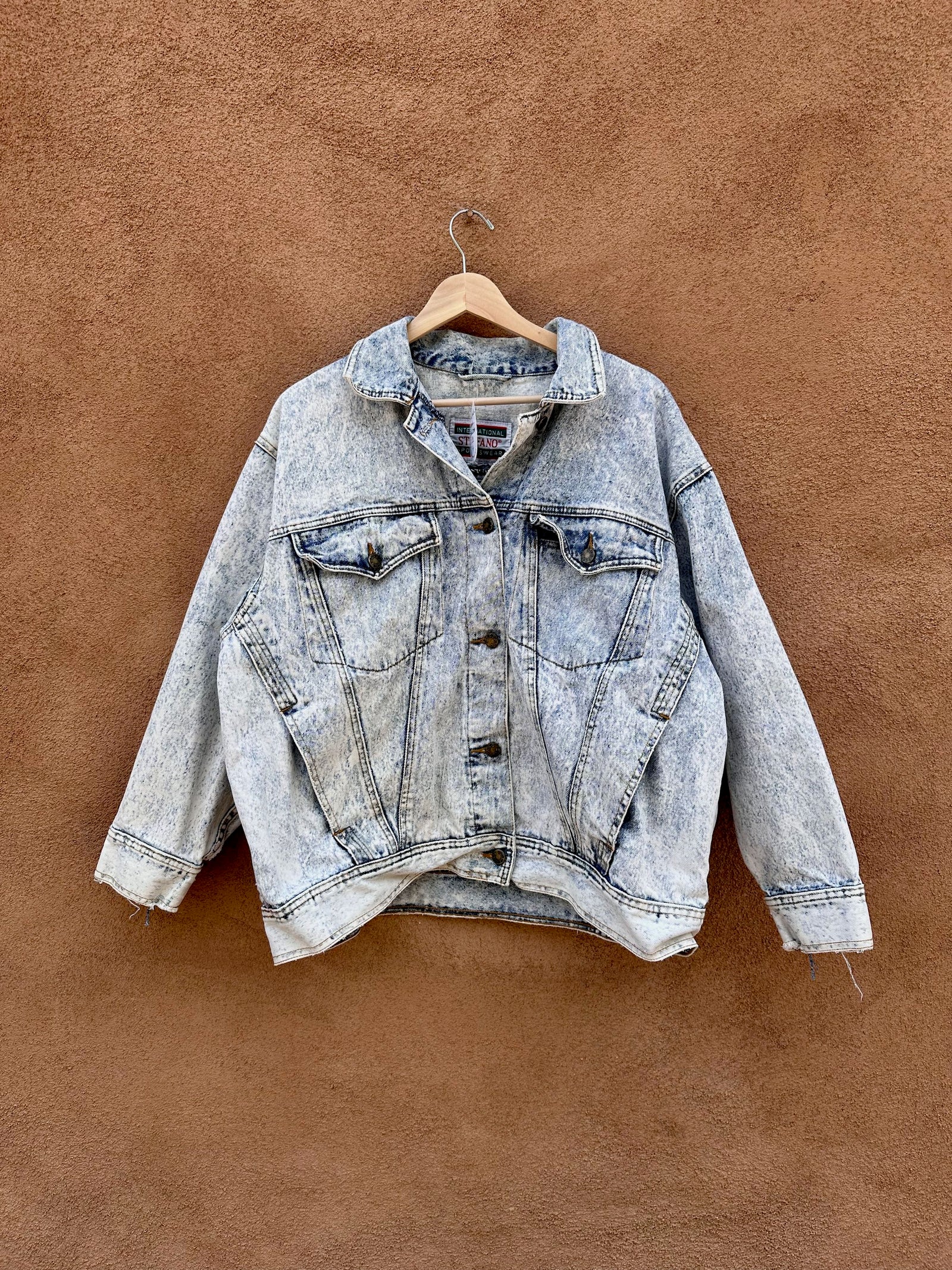 Stefano Acid Wash Cropped Denim Moto good Jacket (42)