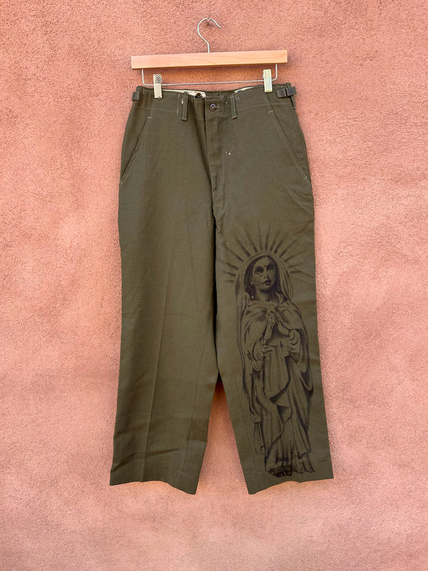 Mother Mary Hand Drawn on WWII Wool Combat Trousers - 27-31 - Merrideth McDowell