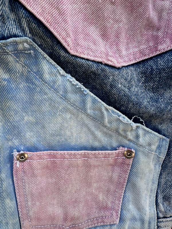 Pink & Blue Color Block Acid Wash Denim Jacket - as is