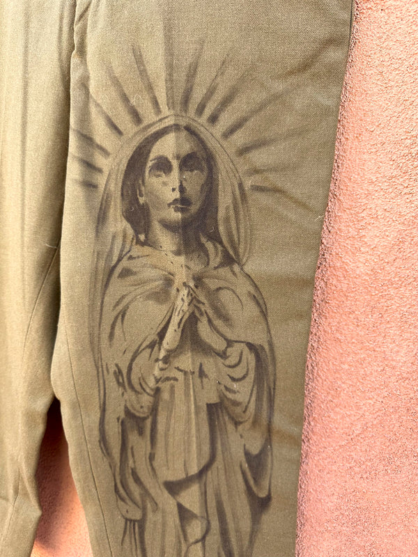 Mother Mary Hand Drawn on WWII Wool Combat Trousers - 27-31 - Merrideth McDowell