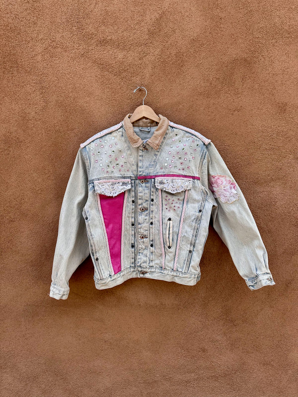 Bedazzled Pink Acid Wash Denim Jacket