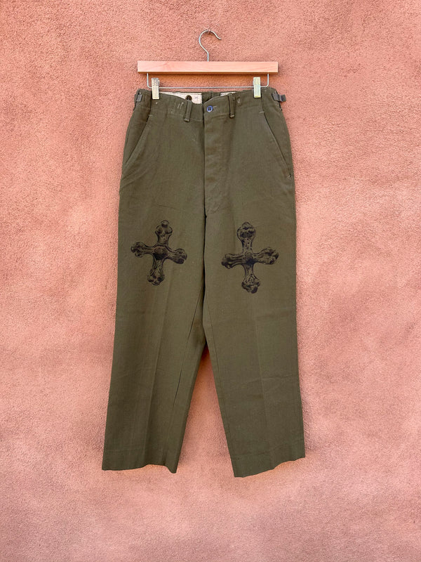 Crosses Hand Drawn on WWII Wool Combat Trousers - 27-31 - Merrideth McDowell