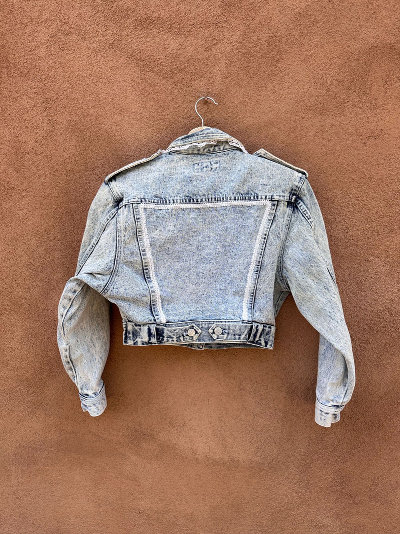 IOU Cropped Denim Jacket with Lace, Cotton - as is