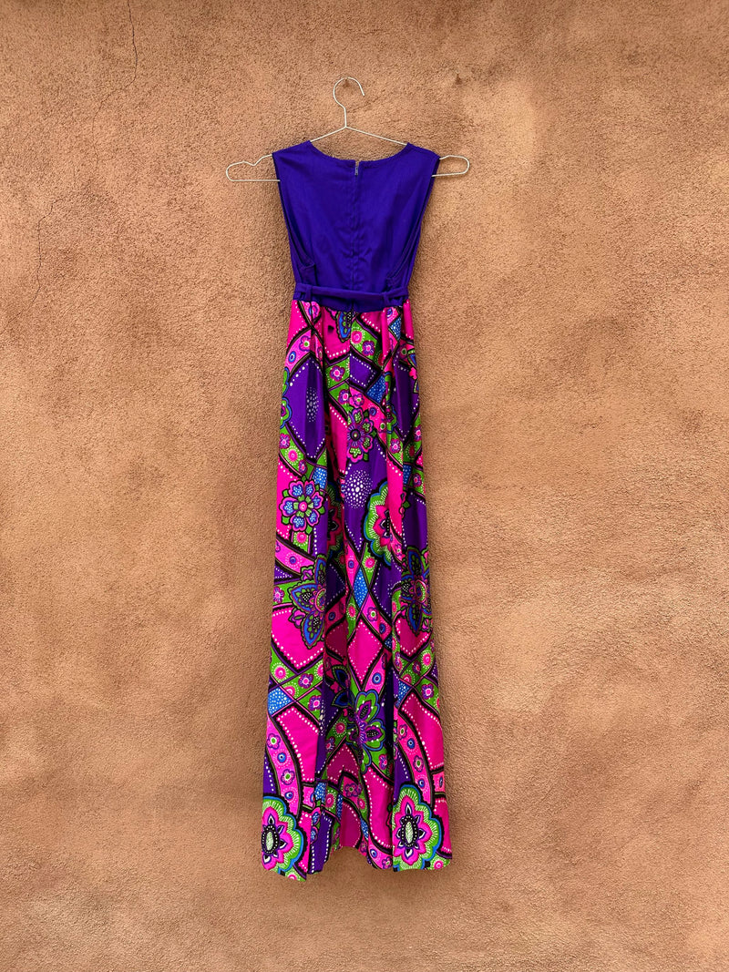 1960's Purple & Pink Floral Sleeveless Hippie Dress