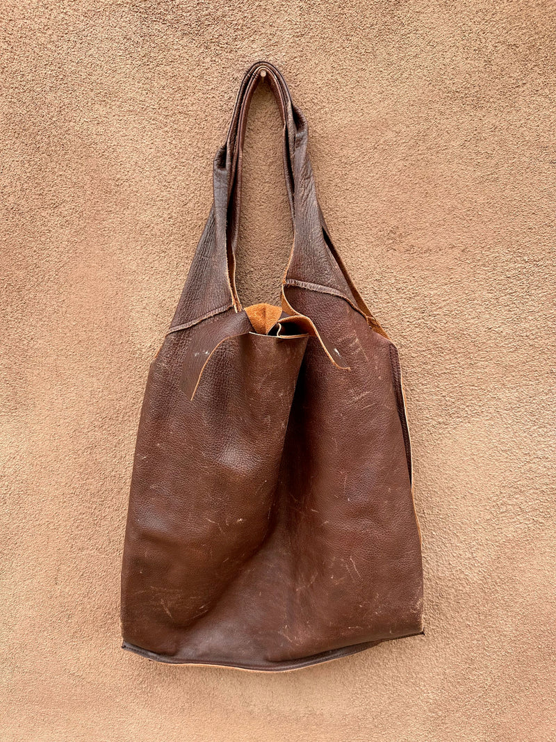 Large Brown Leather Tote Bag - as is