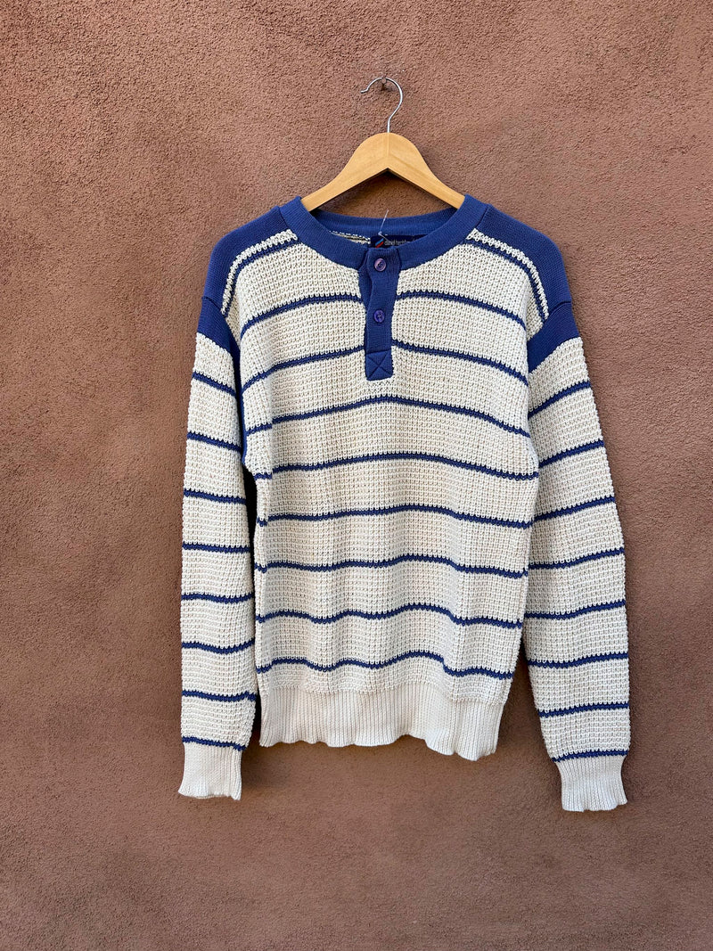 Blue & Cream Knit Henley Sweater by Daniel Hechter