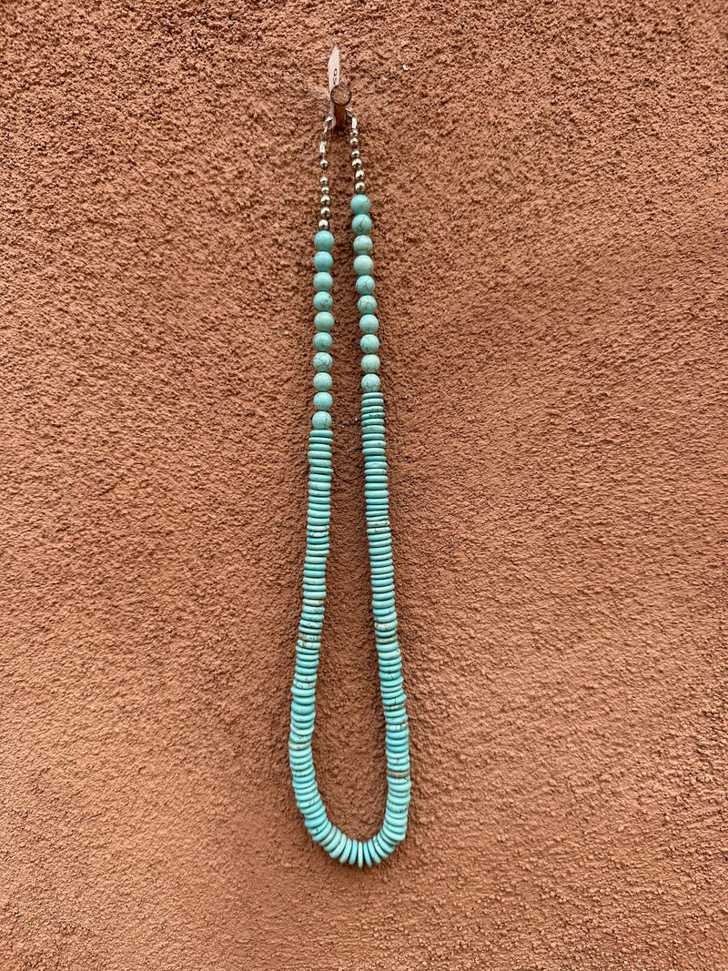 Turquoise Ball & Disk Bead Necklace