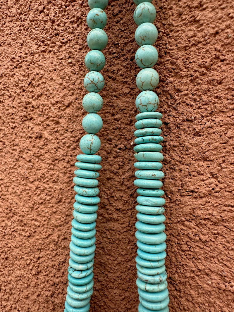 Turquoise Ball & Disk Bead Necklace