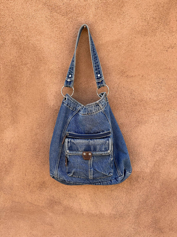 Large Denim Purse with External Pockets