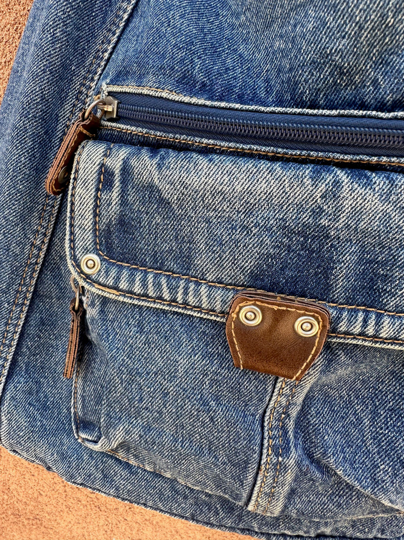 Large Denim Purse with External Pockets