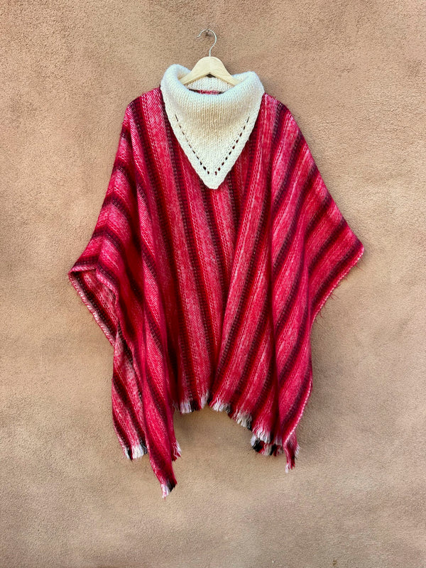 Red Poncho with Cream Cowl Neck