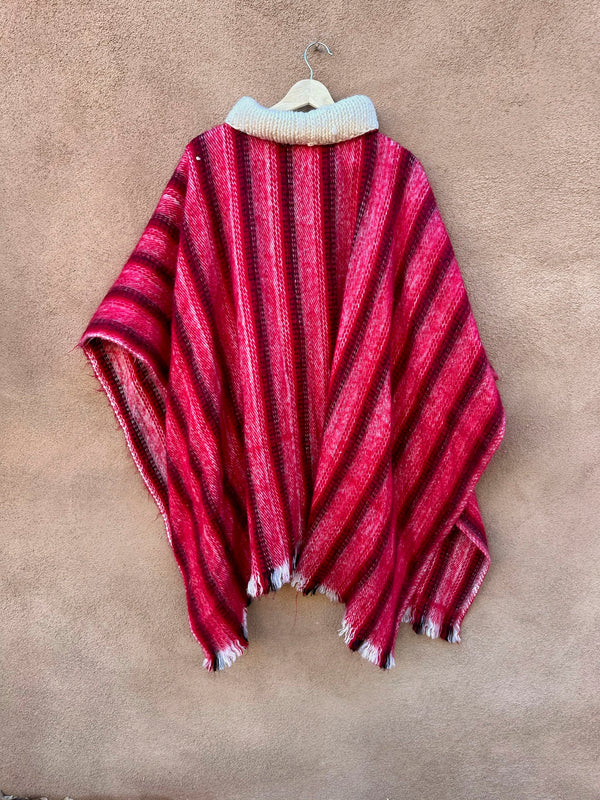 Red Poncho with Cream Cowl Neck