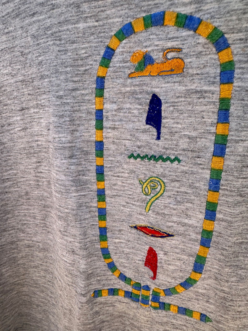 Heather Gray T-shirt with Large Egyptian Embroidery