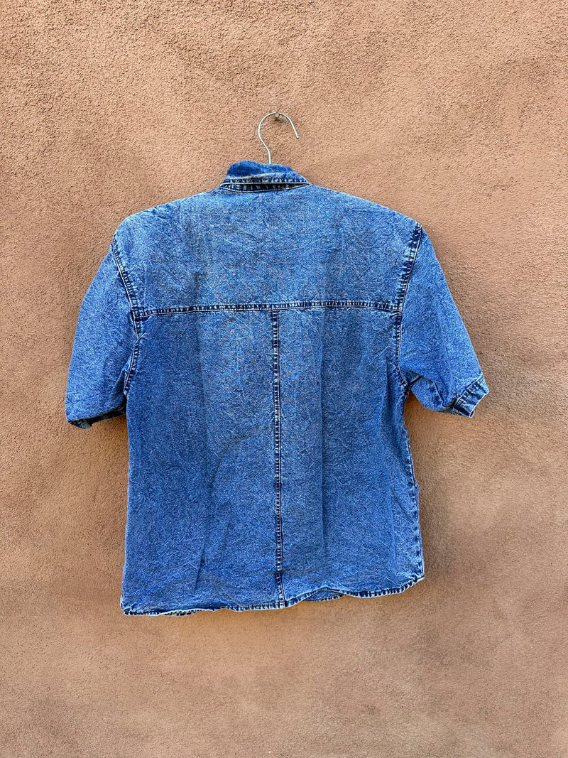 Pretty Bleu Denim Shirt/Blouse with Floral Patches