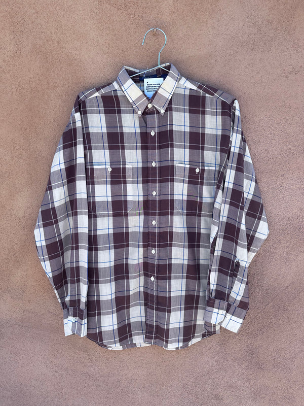 Steeplechase Men's Brown Plaid Lightweight Shirt - Medium