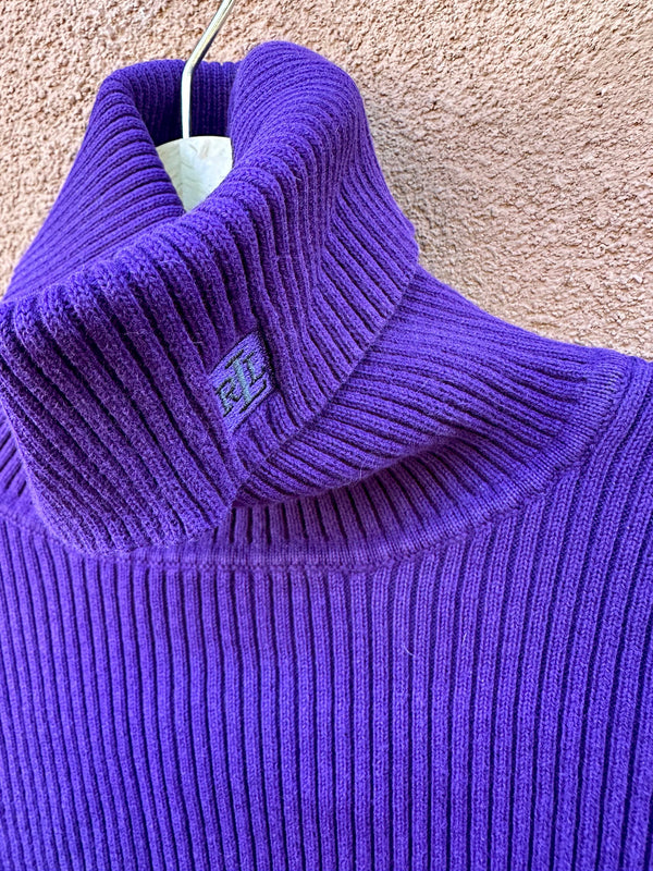 Ribbed Purple Cropped Turtleneck, Ralph Lauren