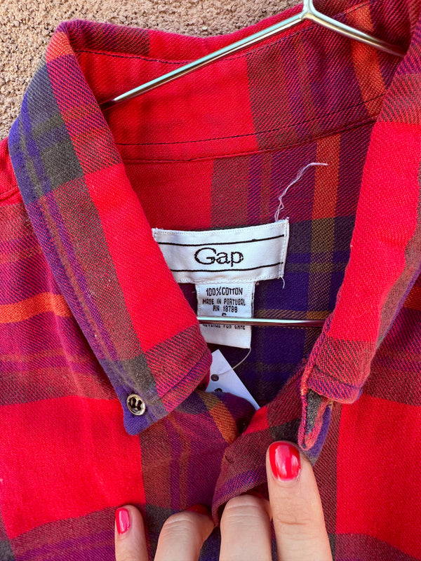 80's Gap Flannel Shirt - Red, Purple, Yellow Plaid