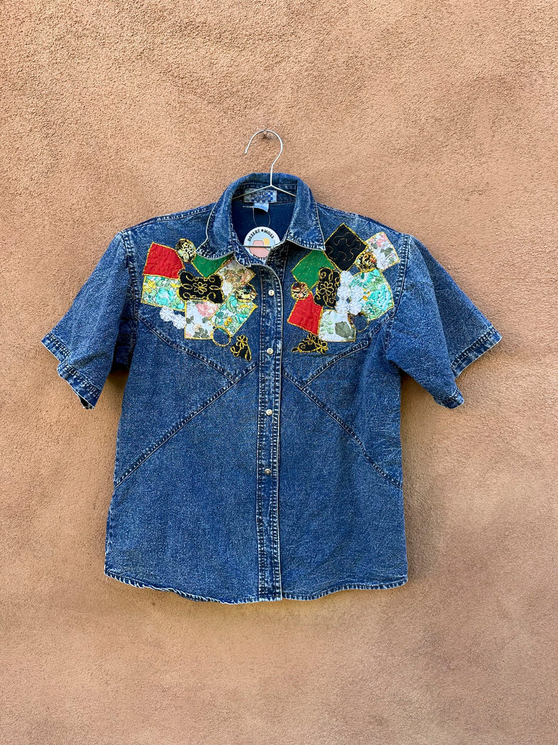 Pretty Bleu Denim Blouse with Patches/Embroidery