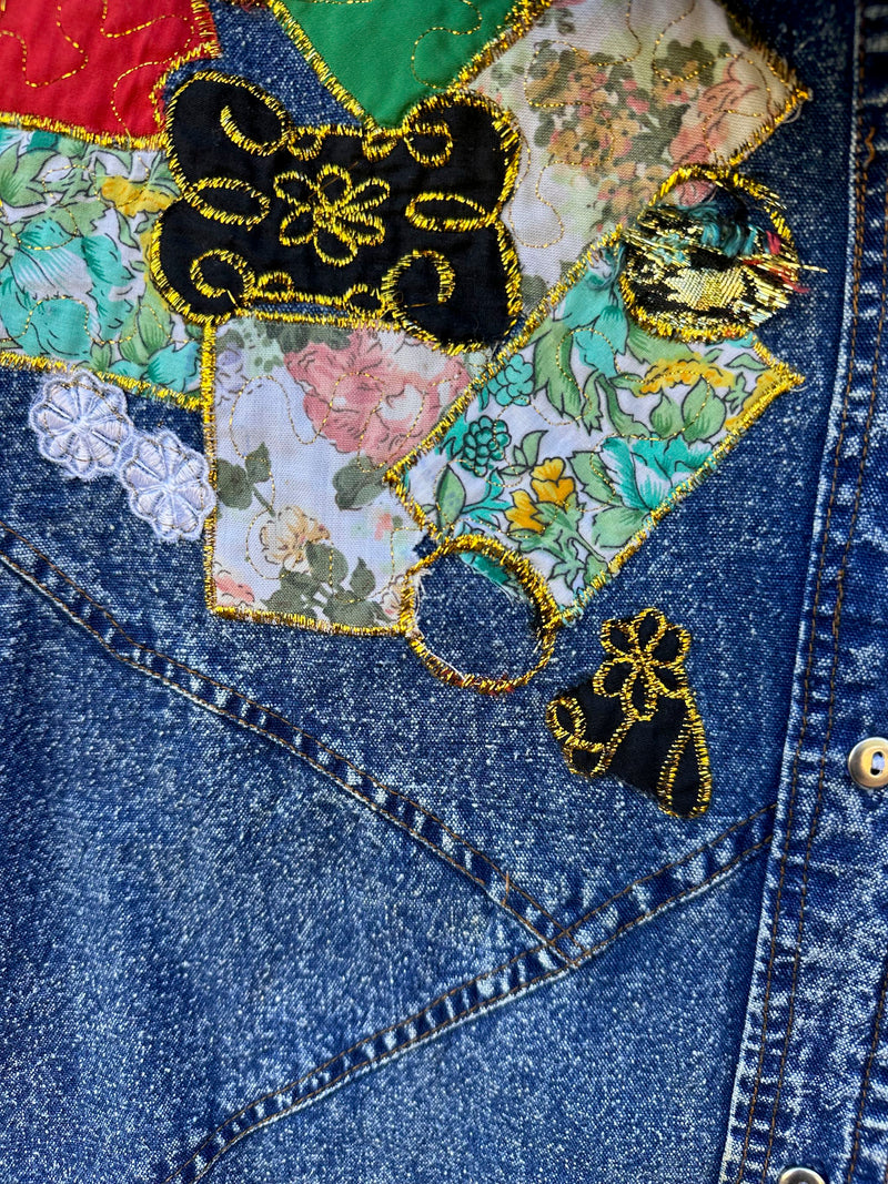 Pretty Bleu Denim Blouse with Patches/Embroidery