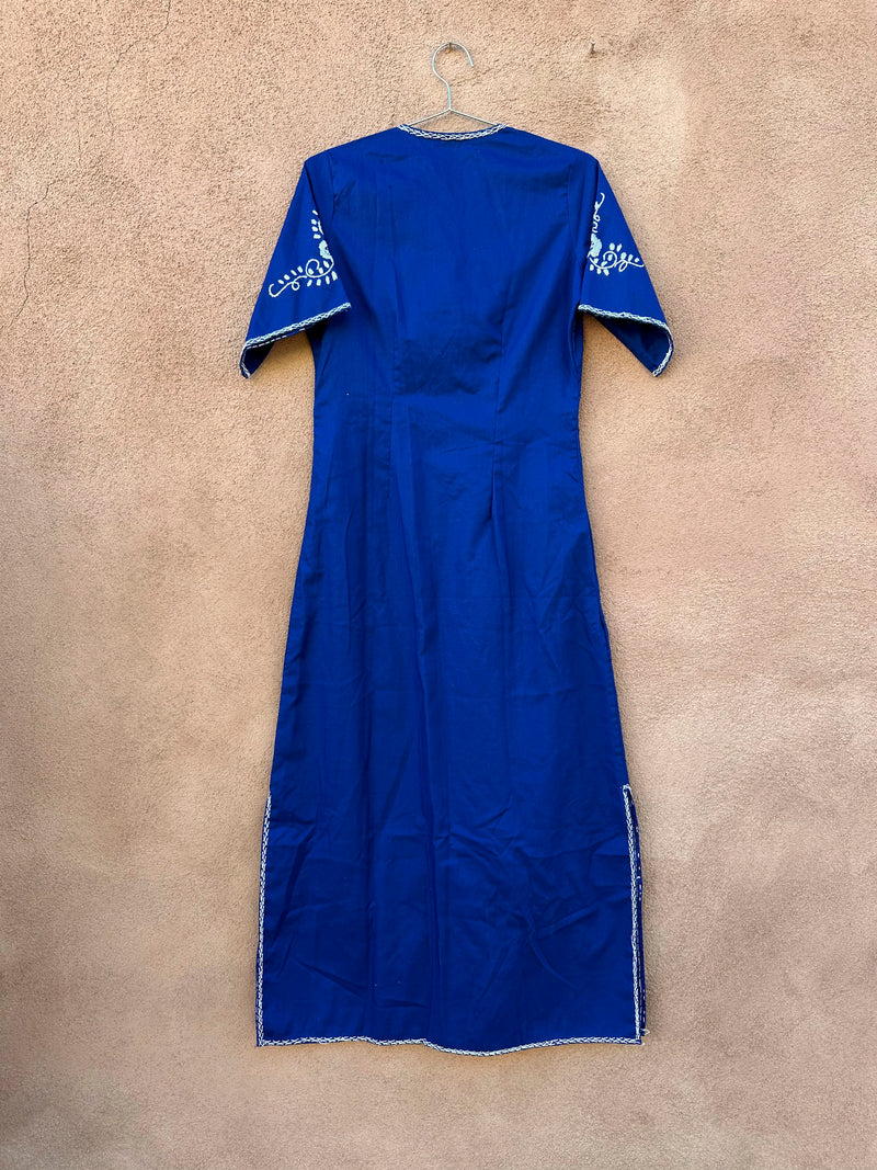 House of Slam Blue Dress with White Embroidery