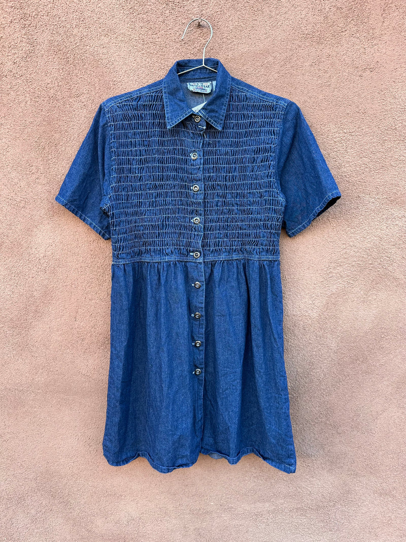 Pleated (Rouched) Denim Dress by AJS Denimwear