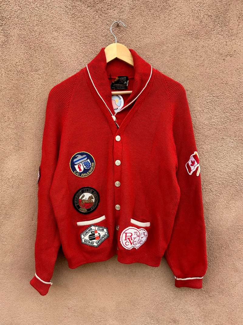 1960's Red Wool Cardigan with Curling Patches