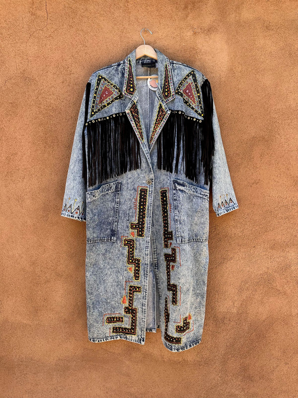 Acid Wash Duster, Hand Painted, Beaded & Fringe