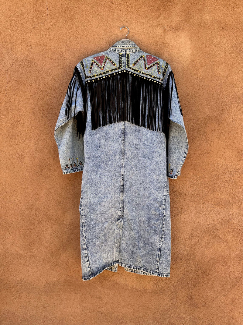 Acid Wash Duster, Hand Painted, Beaded & Fringe