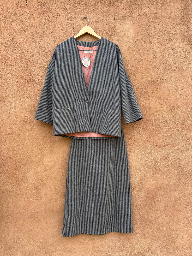 Striped Gray Wool Blend Nanci Jennifer 2-Piece Dress