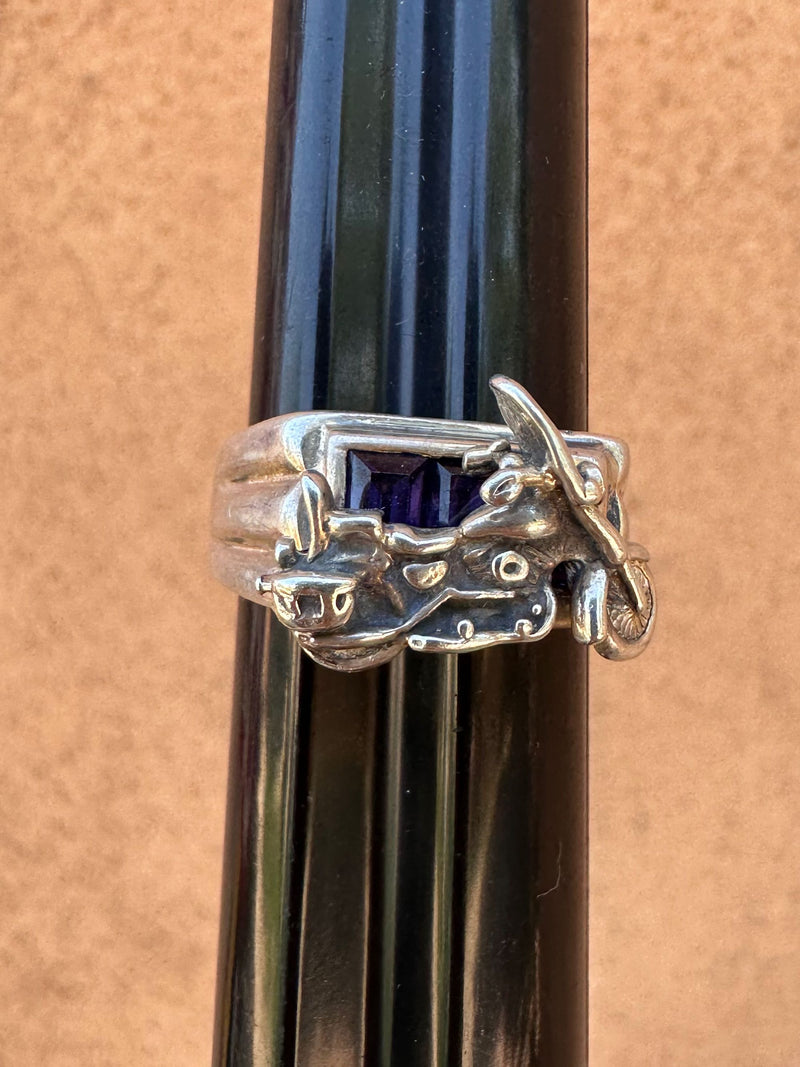 Amethyst & Sterling Silver Biker Ring