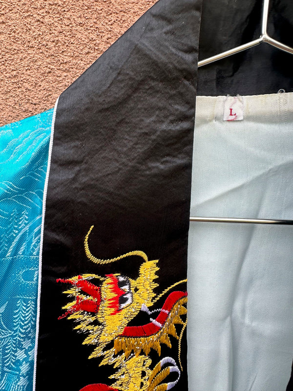 Blue Silk Traditional Chinese Robe with Golden Dragons