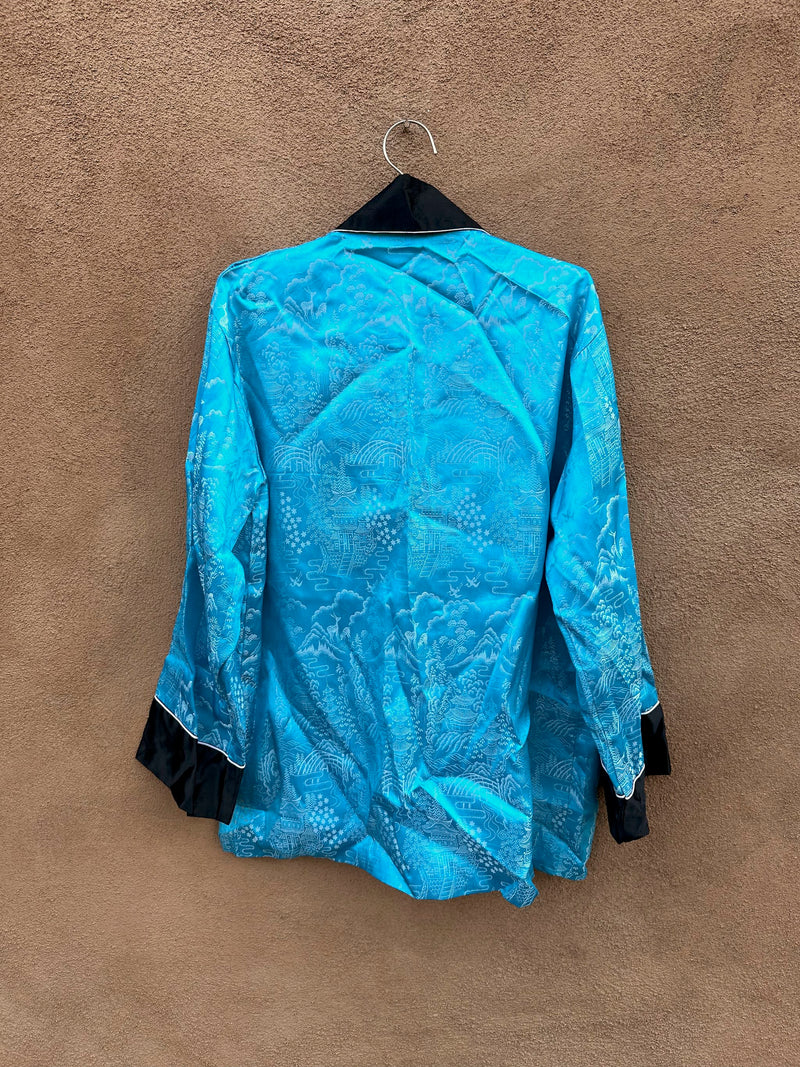 Blue Silk Traditional Chinese Robe with Golden Dragons