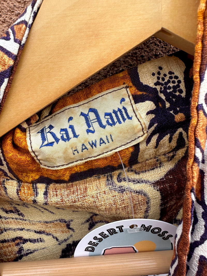 Rare 1950's Rai Nani Barkcloth Hawaiian Robe with Tie