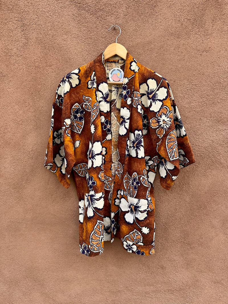 Rare 1950's Rai Nani Barkcloth Hawaiian Robe with Tie