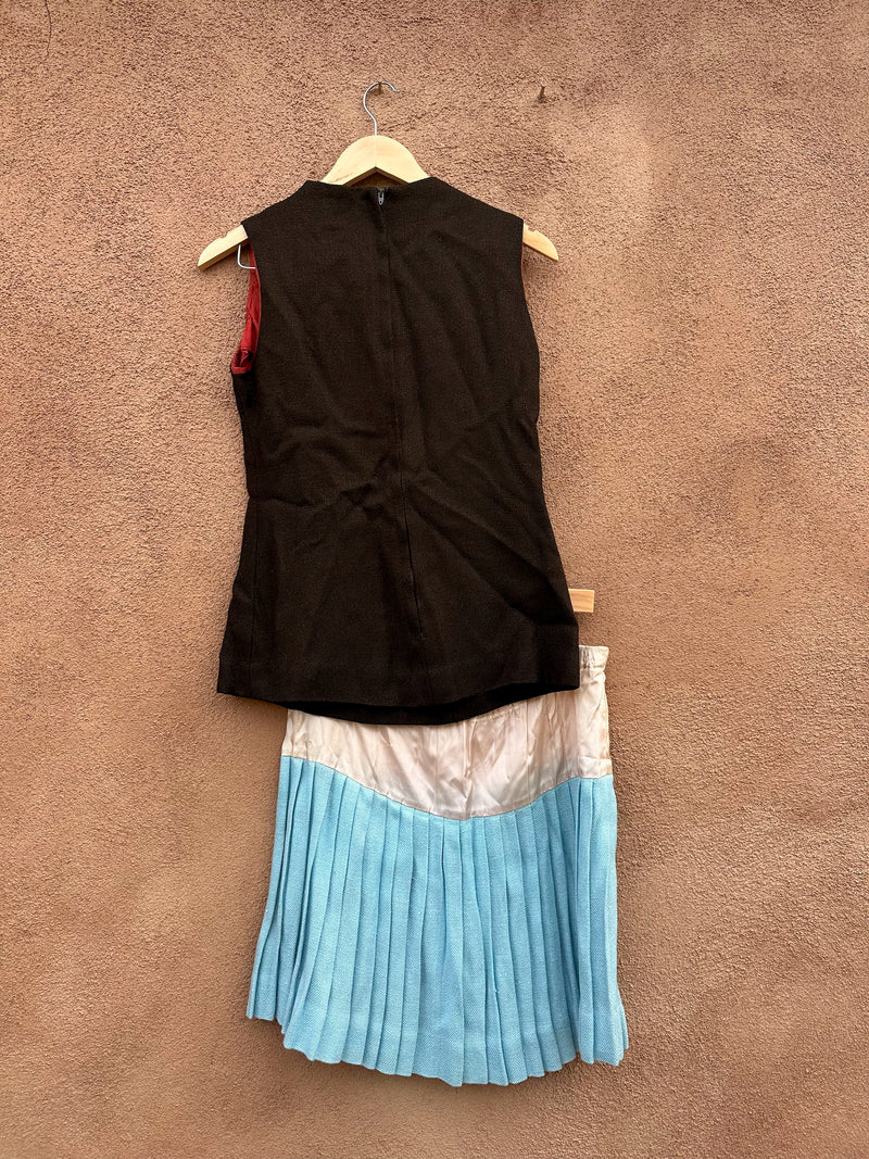 1960's Blue & Brown Wool Top and Skirt Set