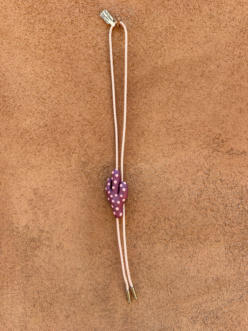 Purple Ceramic Saguaro Cactus with Polka Dots Bolo Tie